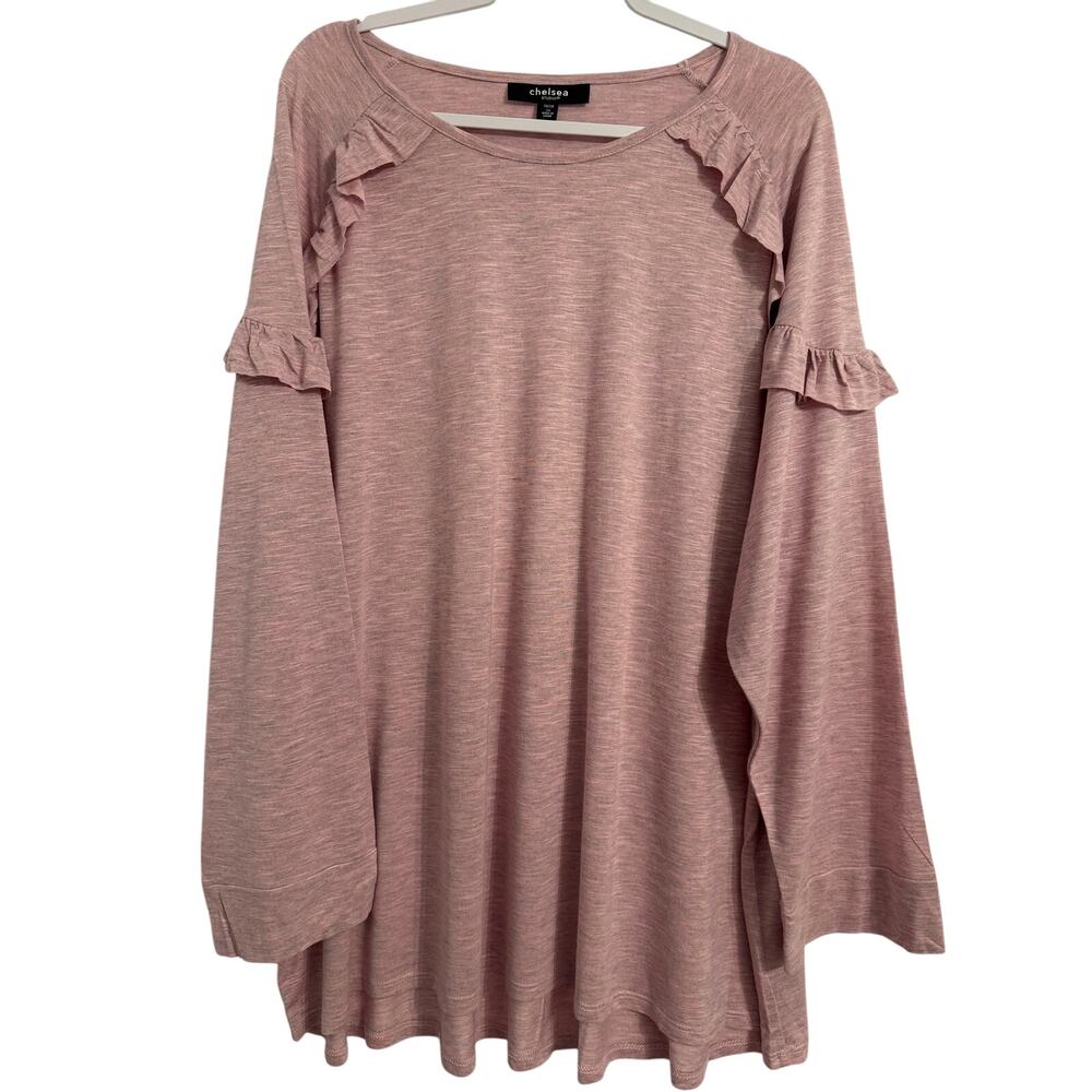 Chelsea Studio NWOT Boho Feminine Ruffle‎ Slash Stripe Pastel Pink Soft Tunic 2X